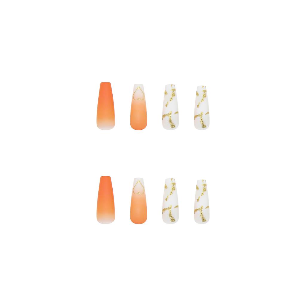 Artificial Nails European and American Long Ballet Nails Gradient Orange Love Fake Nails Wearable Manicure Patches