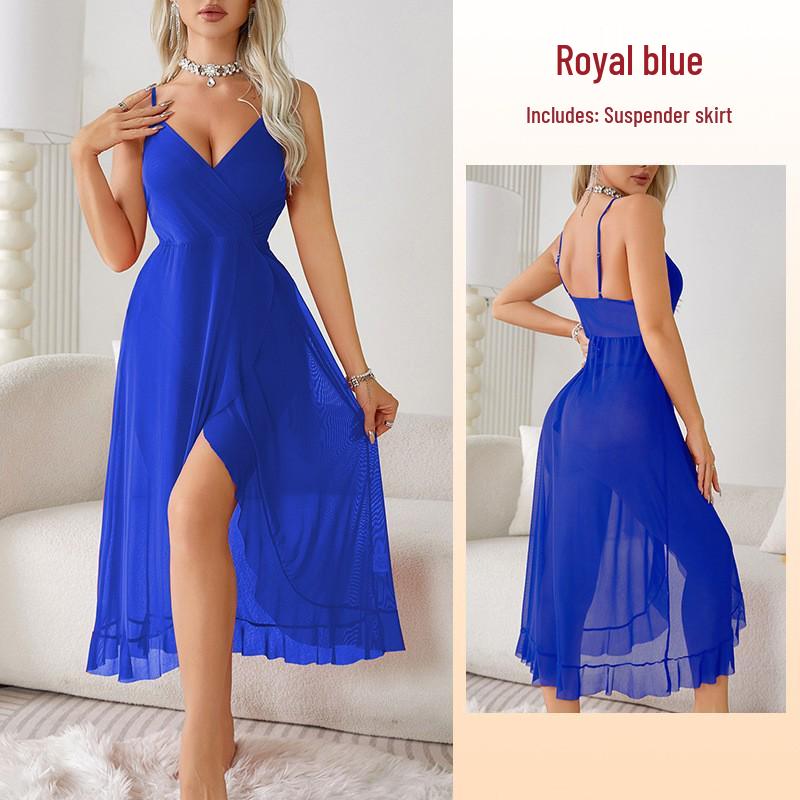 Elegantní noční košilka s V-výstřihem, otevřenými zády a bez rukávů