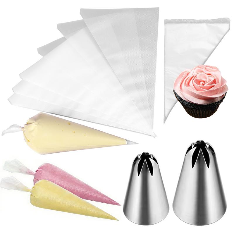 Pastry Props Set Disposable Piping Bags with Stainless Steel Piping Nozzle Suitable for Cake Cream Bread DIY Baking Supplies ZYF