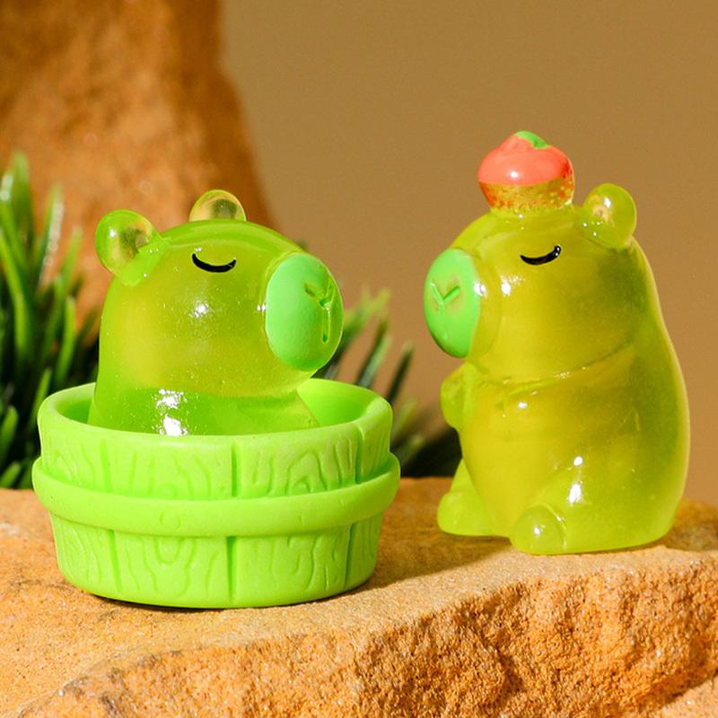 

2Pcs Noctilucent Green Capybara Series DIY Resin Accessories Micro Landscape Home Decor Cartoon Desktop Ornament Decorations one size