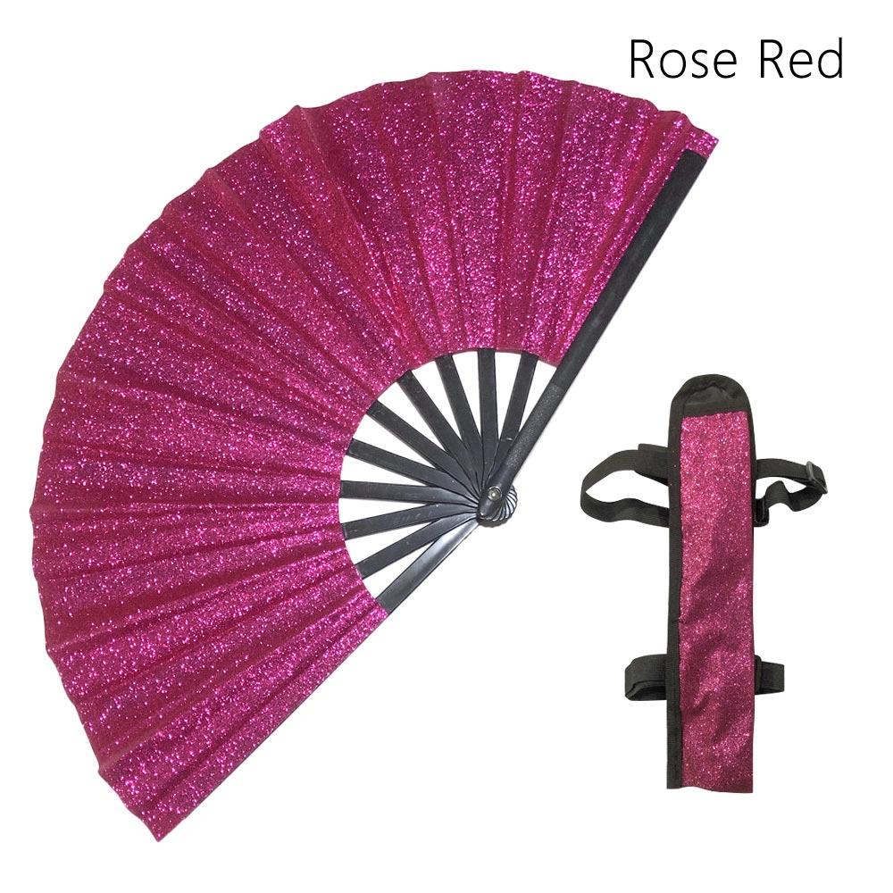 Foldable Boots On The Ground Fan Plastic Lightweight Folding Fan Stage Performance Dance Carry Bag Strap Glitter Hand Fan