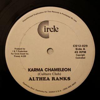 

12inch Record ALTHEA RANKS FATMAN RIDDIM SECTIO Karma Chameleon Karma Dub CS12029 Circle 1983 US Reggae Ska Dub Used