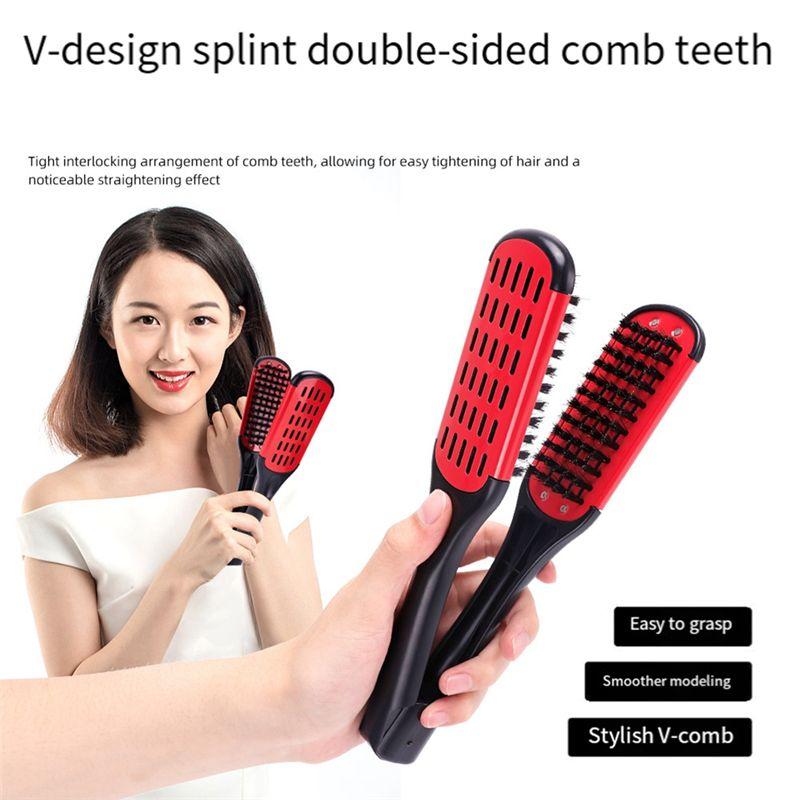 Good-Boar Bristle Double Sided Brush Comb Clamp Anti-Static Hair Straightener Tool Comb Hair Splint Comb