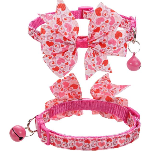 BoomBone Valentines Day Cat Bow Tie Collar Adjustable Breakaway Collar with Bells, Heart Bowtie Kitten Collar