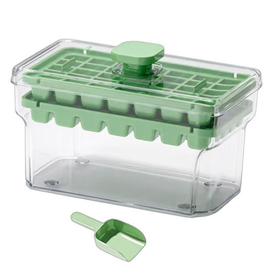 Eiswürfelform mit Schaufel und Aufbewahrungsbehälter 34/68 Fächer Eiswürfelform Ein-Knopf-Schnellentleerung BPA-frei Eiswürfelbereiter für Gefrierschrank und