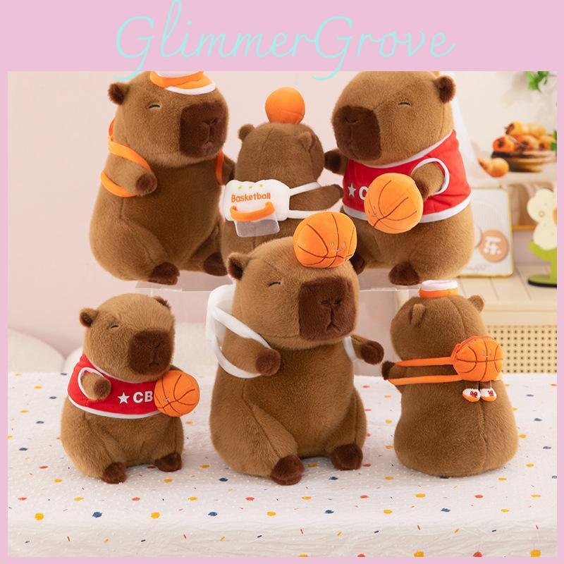 Lindo Juguete de Peluche de Capibara con Baloncesto Felpa Corta Relleno de Algodón PP Para Decoración de Habitación Infantil Personajes Especiales Incluidos