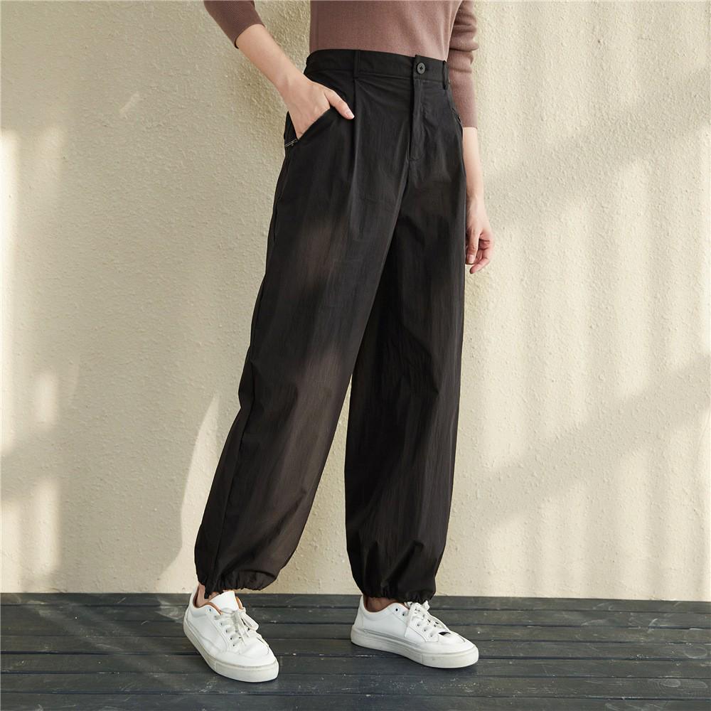 

Retro Four Seasons Matte Black Cotton Brocade Straight-Leg Pants with Drawstring Hem and Elastic Waist - Autumn Arrival Large матовый черный