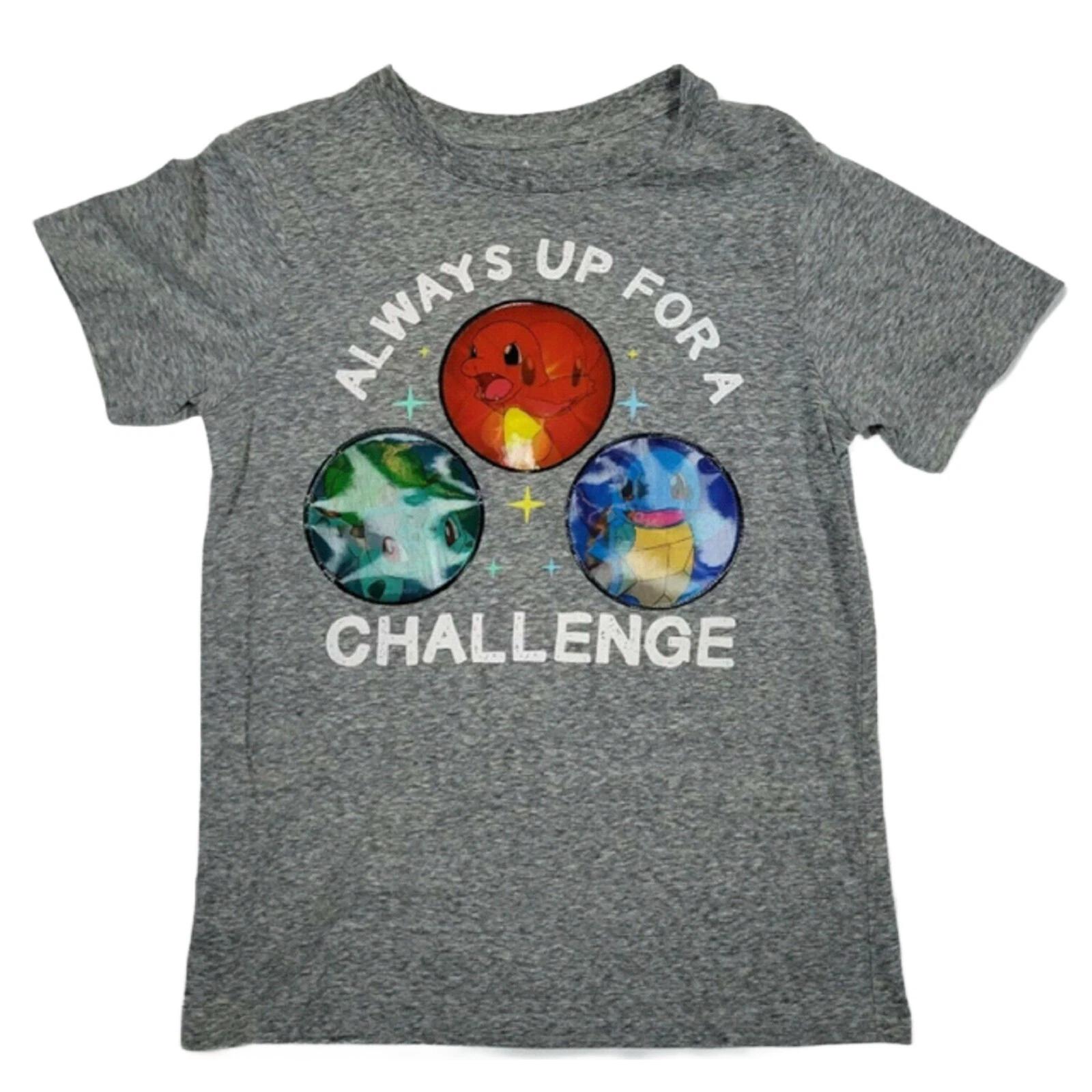 Pokemon 3D Always Up For A Challenge Gray Big Boys T-Shirt - Small - NWT 100