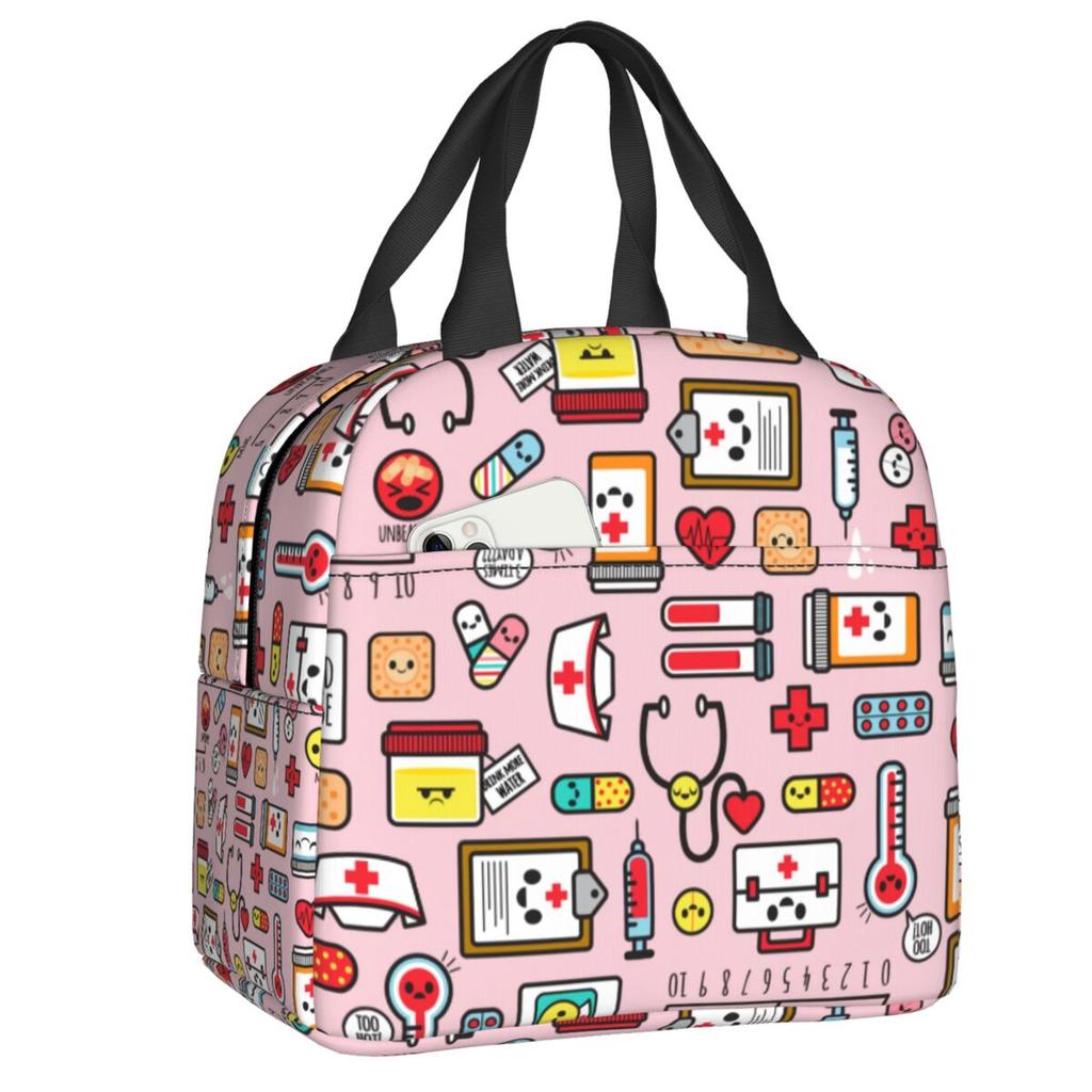 Custom Enfermera En Apuros Doctor Nurse Medicine Insulated Lunch Tote Bag for Women Resuable Thermal Cooler Food Lunch Box