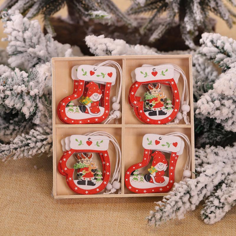 12Pcs Christmas Snowflakes Wooden Pendants Xmas Tree Ornaments Home Hanging Decor Christmas Decorations for Home New Year