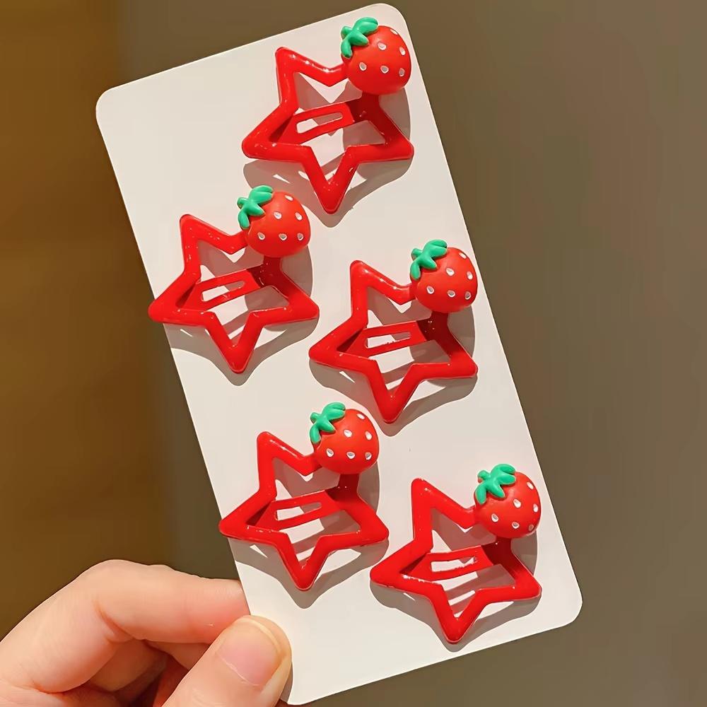 5 Pieces of Kidsren's Bangs Broken Hair Clips Girls' Star Strawberry Girls' Forehead Five-pointed Star Hair Clips Baby