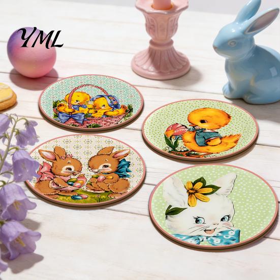 Cute Animal Print Coasters 4PCS Easter Flower Set, Thick Cork Base Non-Slip Heat Resistant Drink Tabletop Holders Coasters, Floral Decorative for Home