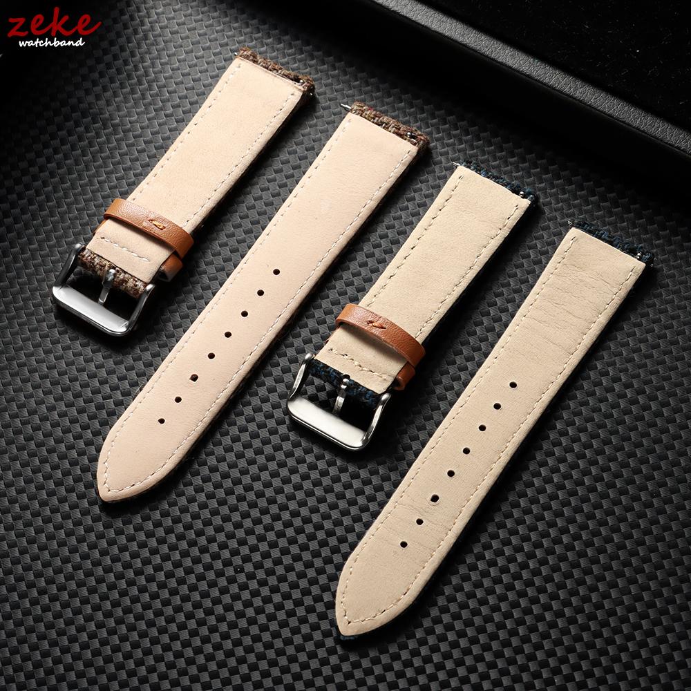 Quick Release Weave Bracelet Vintage Genuine Leather Tweed Nylon Strap 18mm 20mm 22mm for Omega for Seiko Smartwatch Watch Band