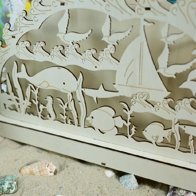 Ocean Theme LED Lamp Table Ornament Wood Carve Desk Decors for Livingrooms