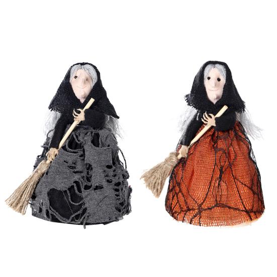 Halloween Küchenhexe Puppe Kleine Hexenstatue mit Besen Tischdekoration für Tisch