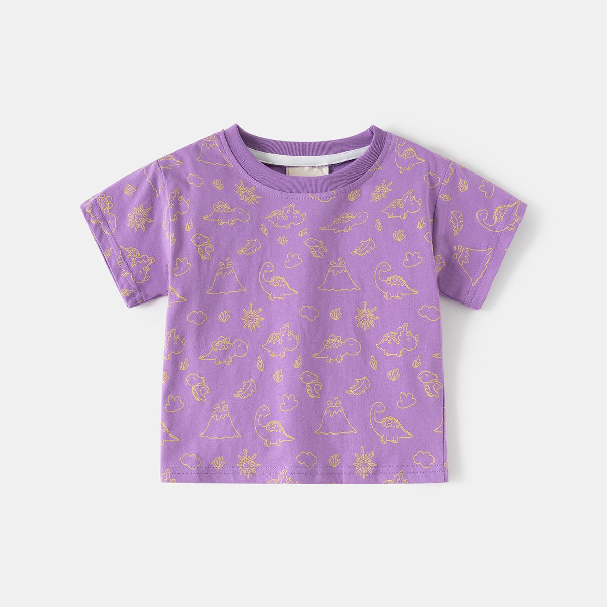 

Children s clothing summer 2026 summer clothing new children s short-sleeved T-shirt baby full of cartoon tops 130cm фіолетовий