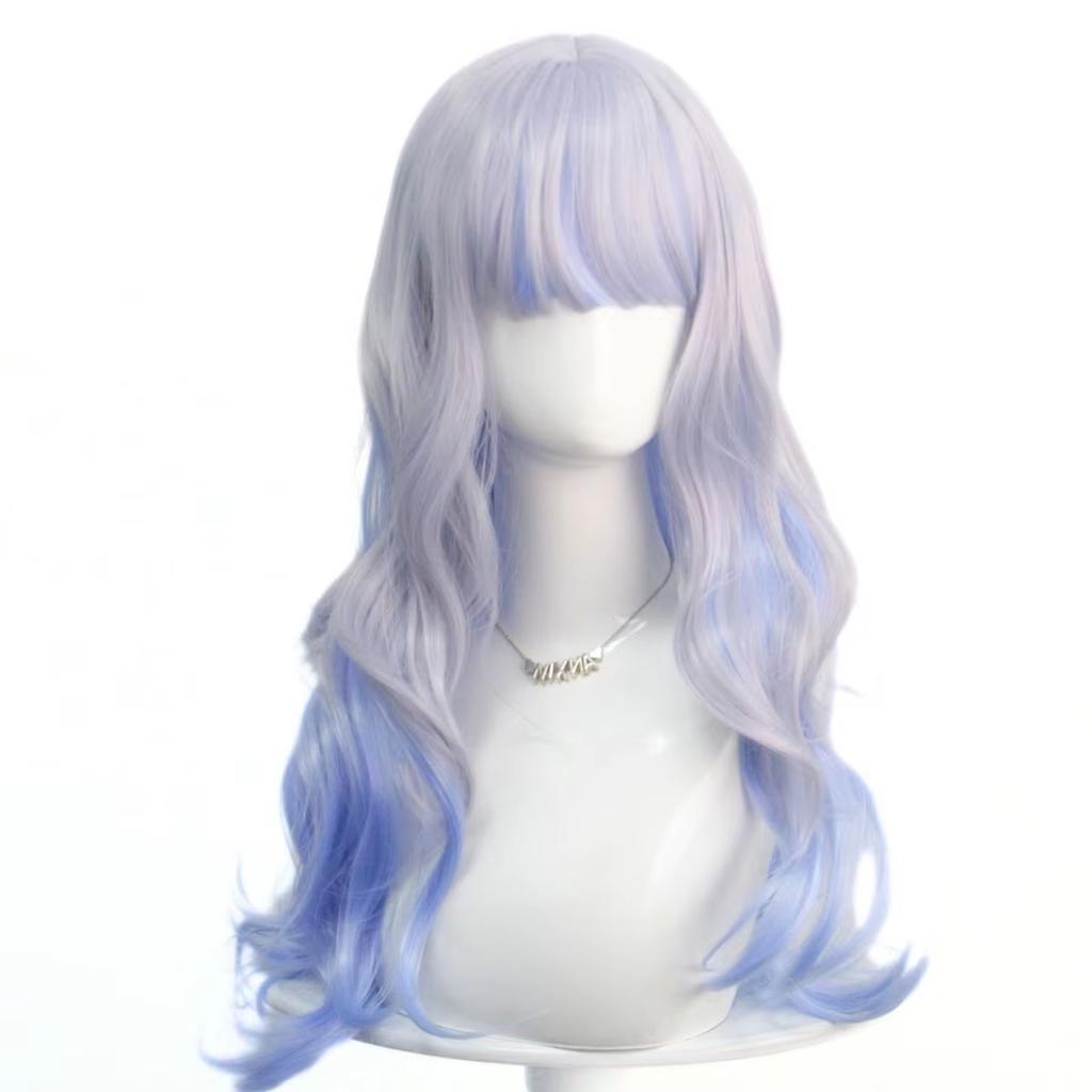 Blue Grey Graded Fluffy Curly Hair High Temperature Resistant Fiber Synthetic Wig Valentine's Day Christmas Anime Party Cosplay