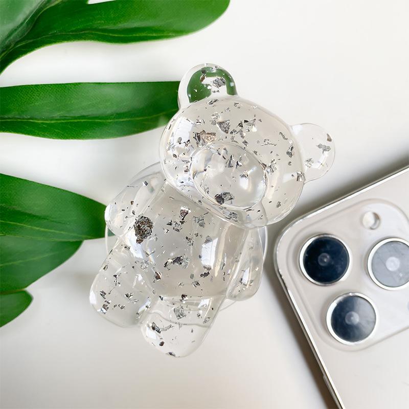 Epoxy Silver Foil Transparent Bear Mobile Phone Holder Creative Airbag Desktop Stable Support Portable Telescopic