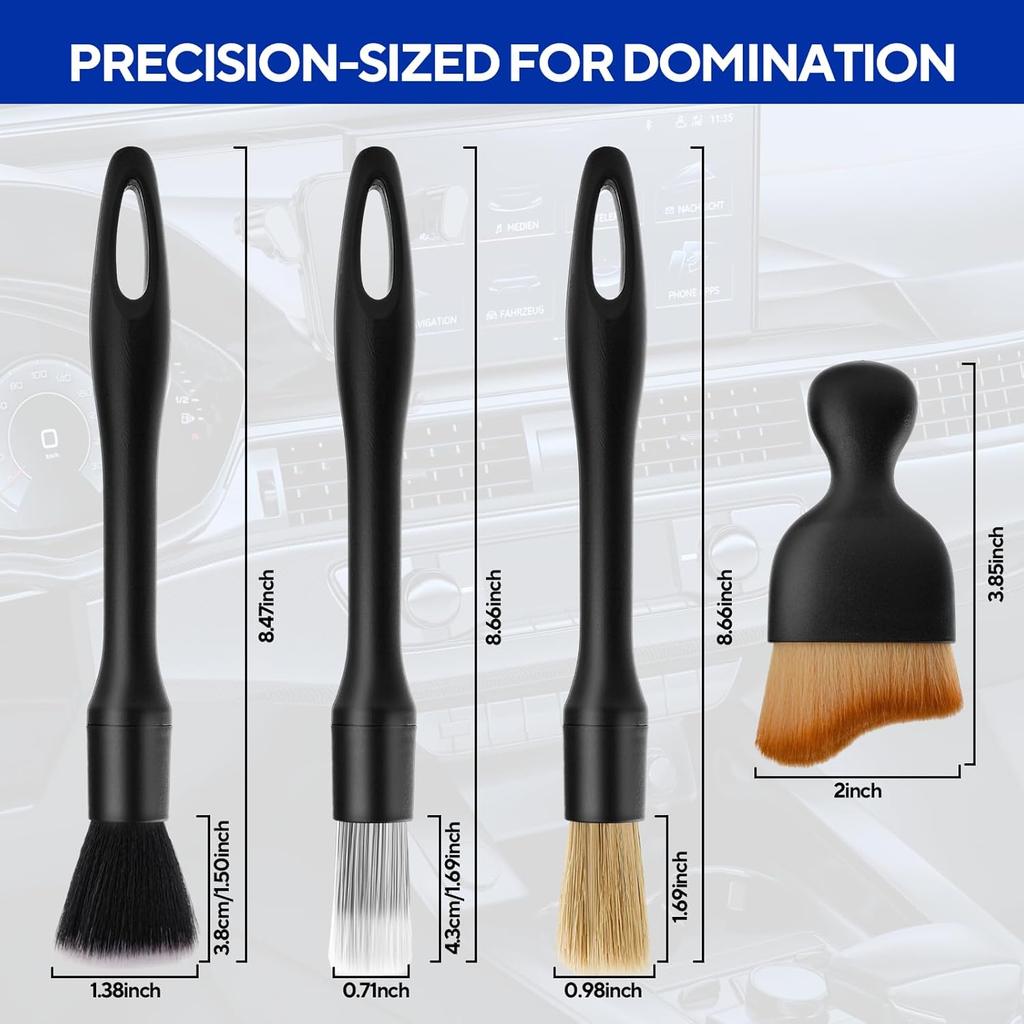 7PCS Car Detailing Brush Kit - Ultra Soft Boars Hair Car Interior Detailing Brushes, Includes 4 Different Brushes, Multi-Use For Cleaning Interior Or