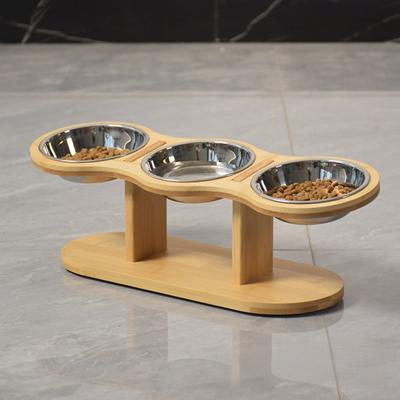 Raised Cat Food Water Bowl Elevated Tilted Dishes with Wooden Stand Anti Vomiting 3 Bowls Cat Feeder for Indoor Cats Puppy