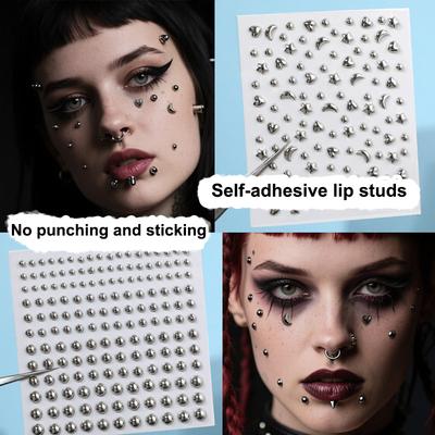 Sahte Kaş Piercingi Sahte Dudak Labret Saplamaları Yapışkanlı Sahte Burun Deliği Saplaması Yüz Piercing Yapıştırıcısı Deliksiz Cilt Yüz Takısı