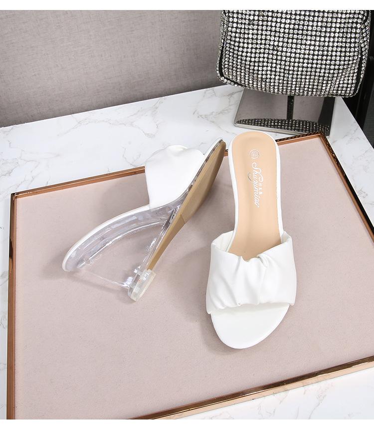 Cristal de apă sexy de vară 8 cm papuci cu toc înalt transparent cu pană de sticlă din piele lăcuită LFD-1098-71