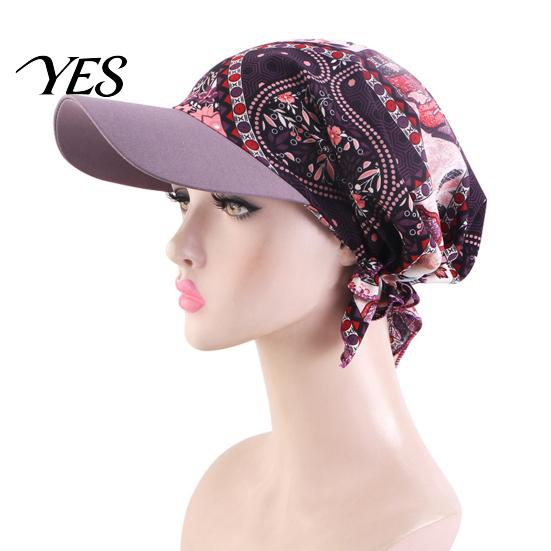 Sun Hat Headscarf Hat, Cashew Flower Print Ethnic Style Turban Cap, Elastic Fabric Protection for Cycling Sports Chemotherapy Cap
