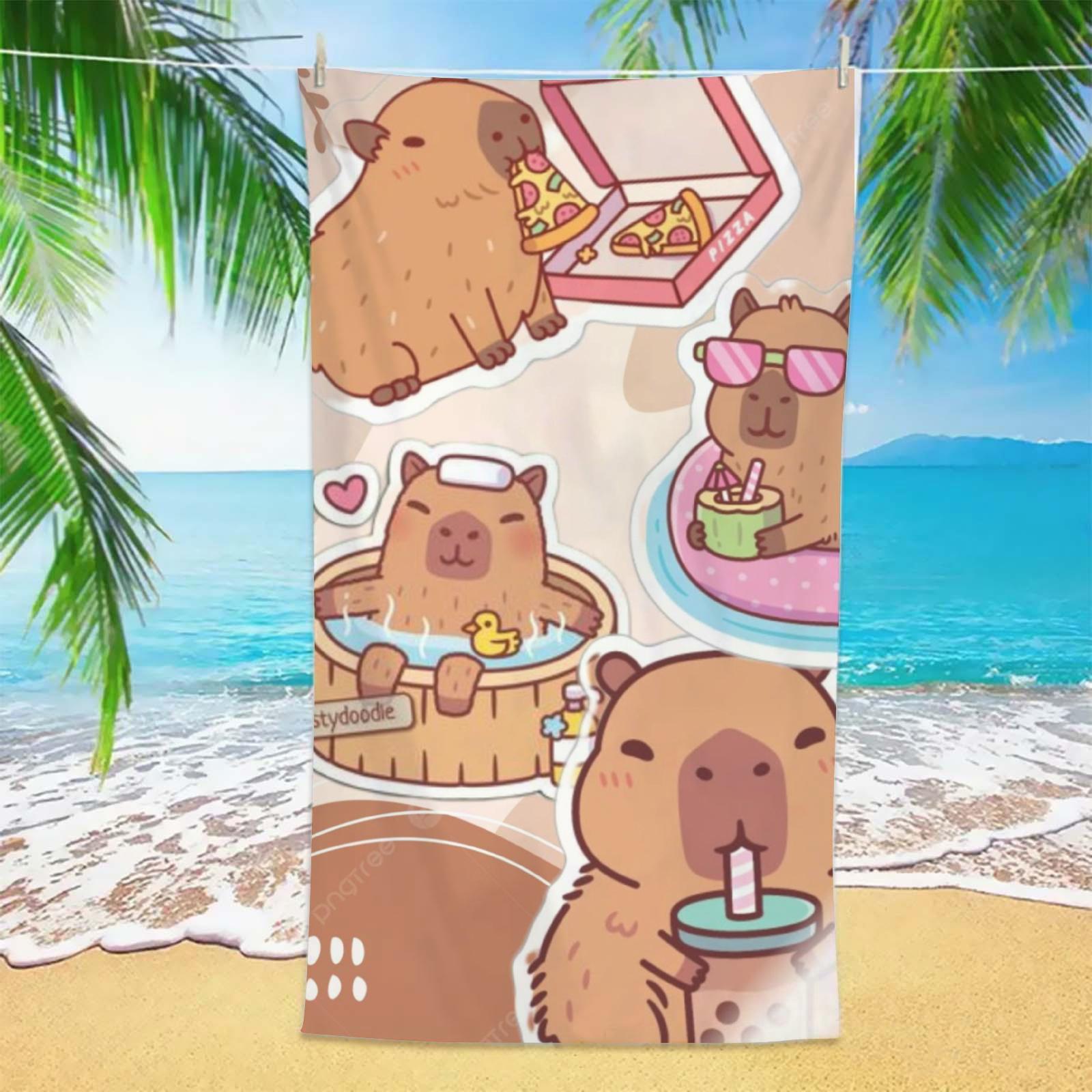 

1PC Capybara Beach Towel 3D Printed Microfiber Soft Water Absorbing Breathable Bath Towels Gift For Kids Cartoon Beach Towels W40*H60(CM)