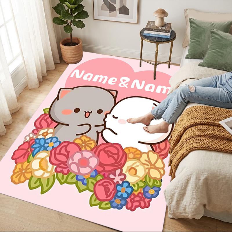 Custom Name Angel Cats Living Room Non-Slip Area Rug Soft Carpet for Bedroom Kids Playroom Sofa Office Home Decor Doormat