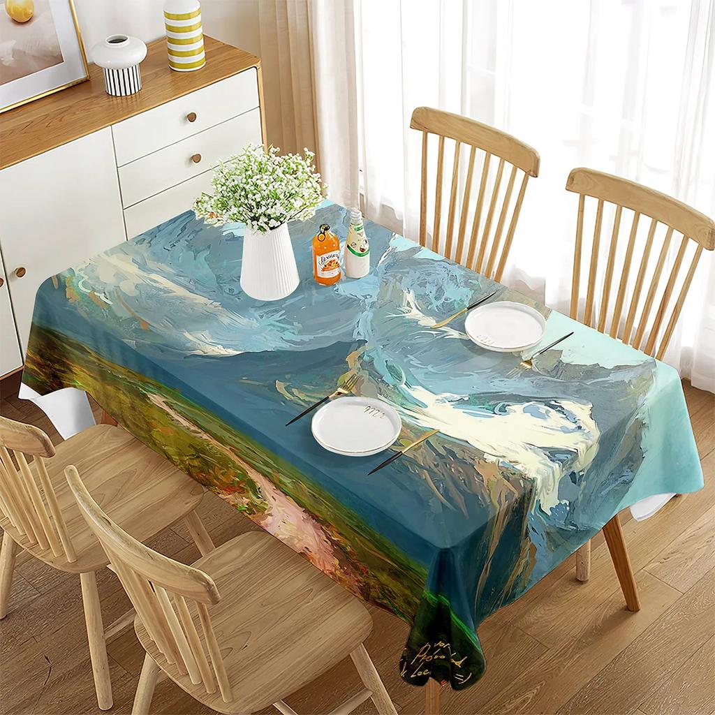Berg en Rivier Impressie Schilderij Tafelkleed Rechthoekige Tafelhoes voor Koffietafel Eetkamer Keuken Woonkamer Decoratie