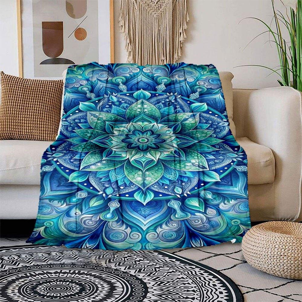 "Blue Lotus Mandala Wall Art: Spiritual Decor for Your Space"Blanket Flannel Throw Blanket for Sofa, Bed, Travel, Camping, Office