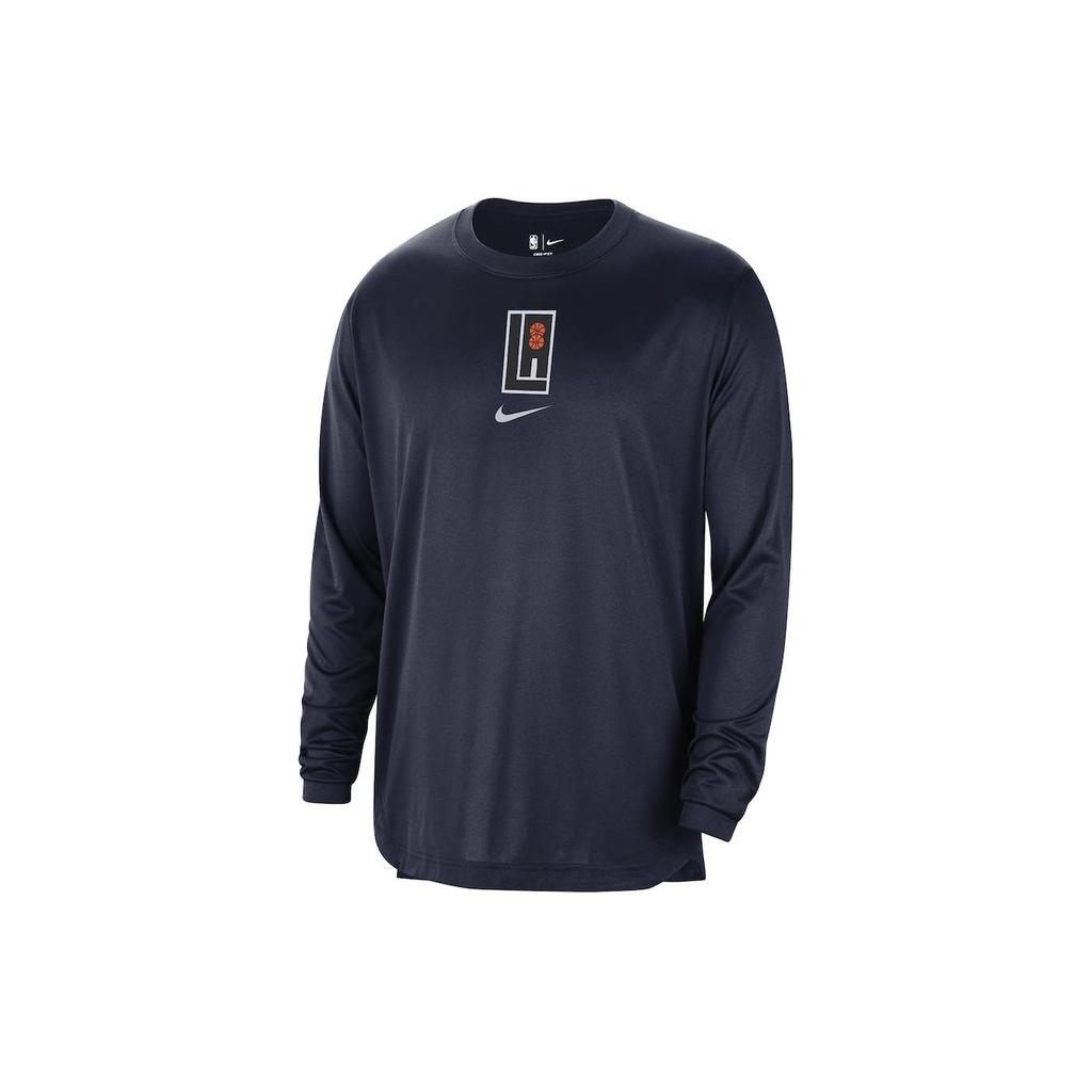 Nike Letter Print Crew Neck Casual Long Sleeve Drop Shoulder T-Shirt Unisex T-Shirt Navy-Blue FB3598-419