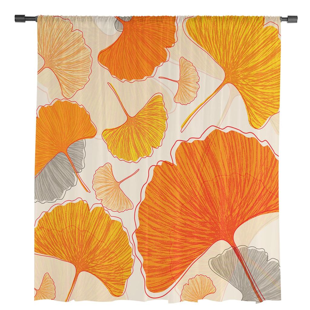 Retro Floral Ginkgo Biloba Tulle Window Curtain Sheer Valances Curtains For Living Room Home Decoration Drape Panel