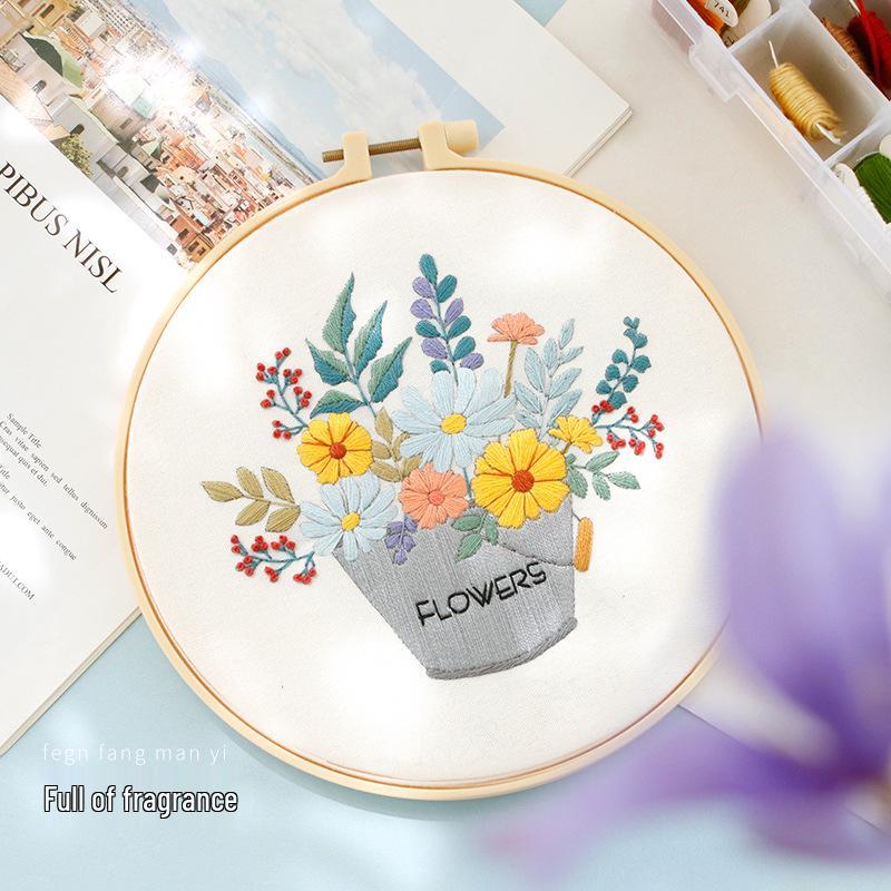 Nordic DIY Embroidery Kit: Beginner's Fresh Floral Fabric Art Set