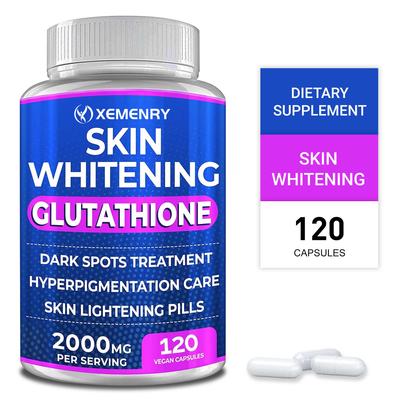 Glutathion Aufhellungskapseln - 120 Kapseln pro Packung, hellt dunkle Flecken, Altersflecken und Aknenarben auf.