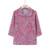 Printed Short-Sleeve Shirt for Middle-Aged Women, Loose Lapel Cardigan for Seniors