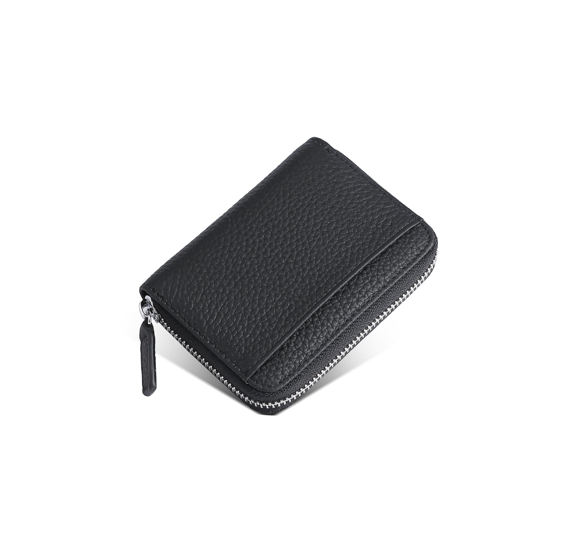 

Unisex Genuine Leather Accordion Card Holder with Zipper Coin Purse чёрный