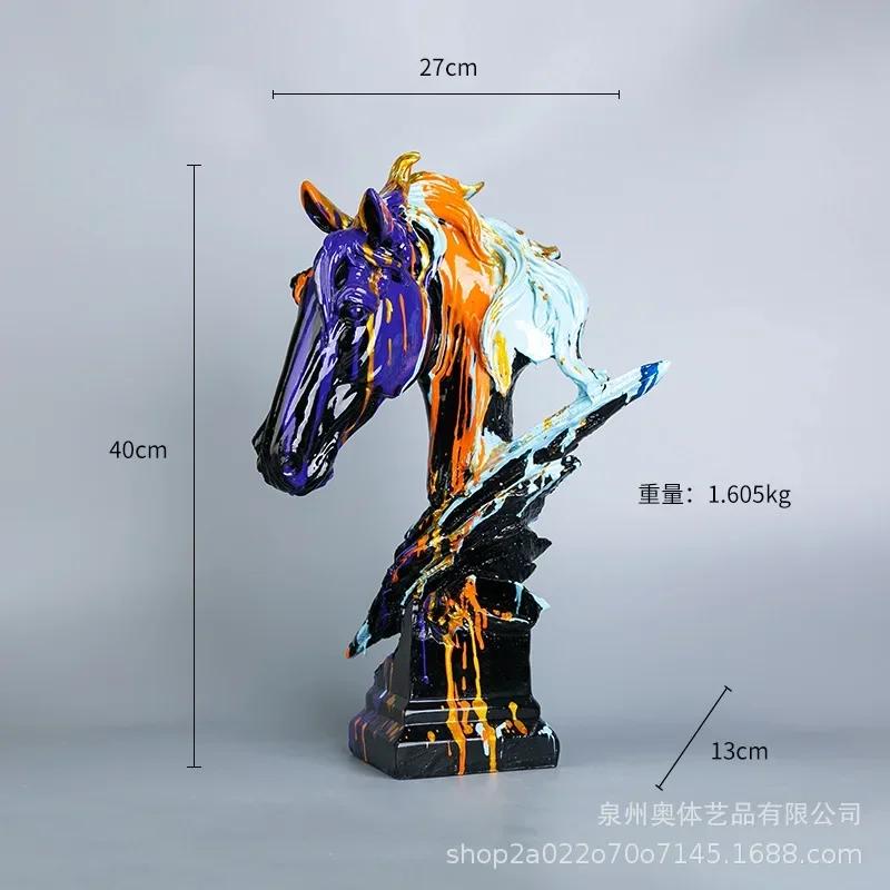 Nordic Creative Art Splashing Colorful Big Horse Head Decorative Gifts Light Luxury Living Room TV Cabinet Porch Home Decoration