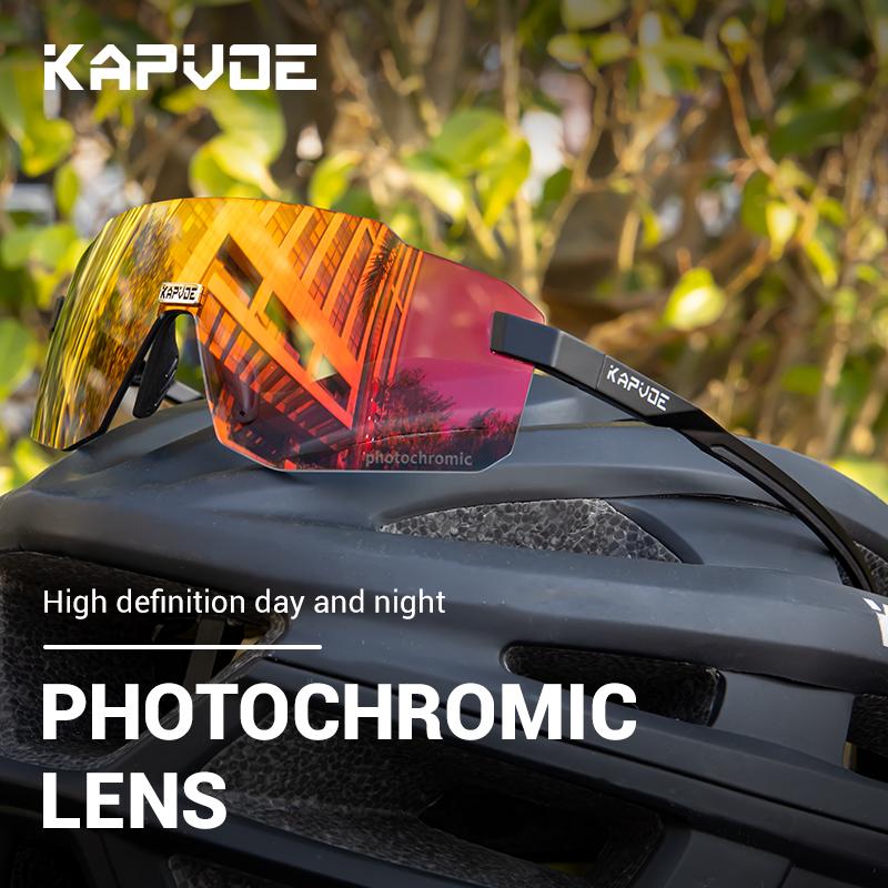 KAPVOE Photochromic Cycling Glasses Outdoor Bicycle Sunglasses Sports Eyewear Men MTB Cycling Sunglasses Women Road Bike Glasses