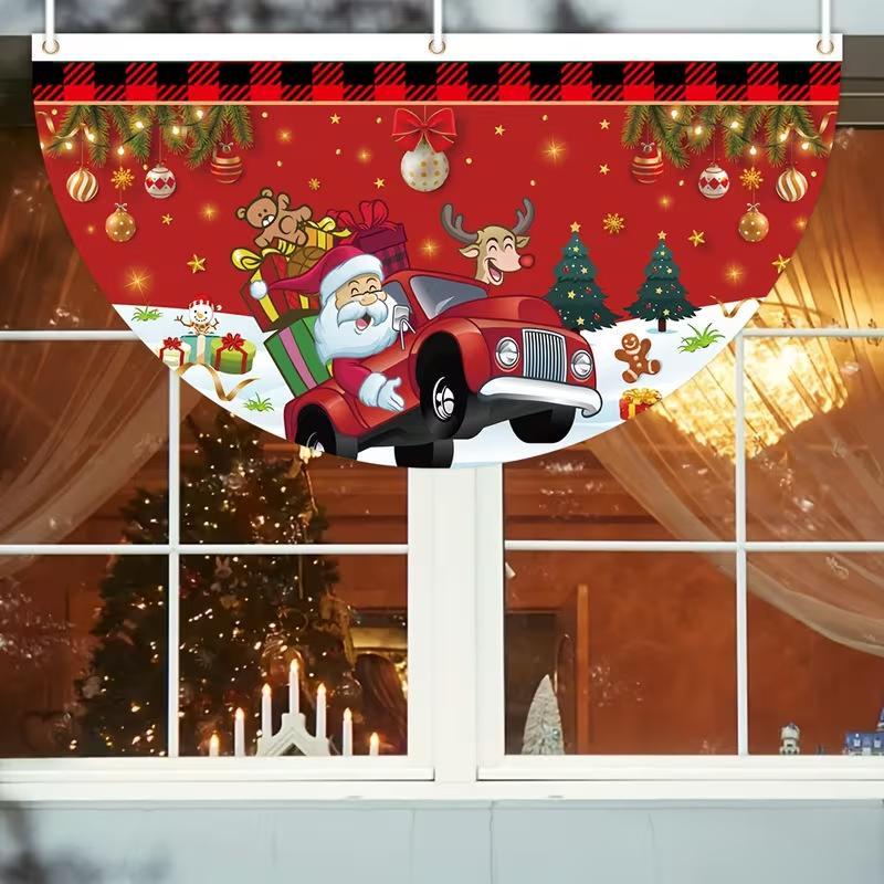 Christmas Outdoor Fan-Shaped Flag Banner Christmas Decor For Home 2026 Cristmas Drop Ornament Xmas Navidad Gift New Year 2027