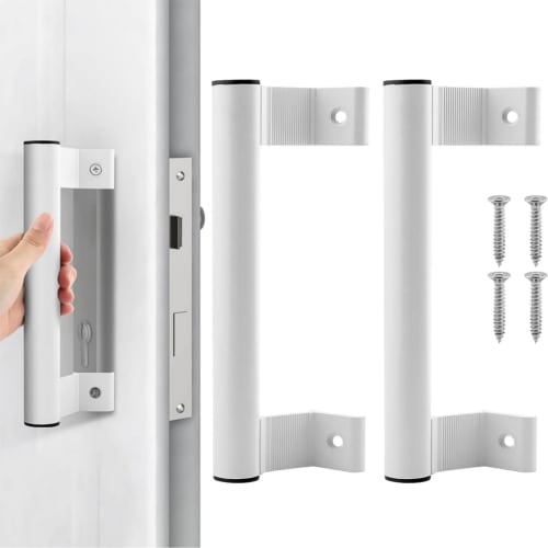 Set of 2 Aluminum Alloy Door Handles for Cabinets and Sliding Doors with Screws (White)