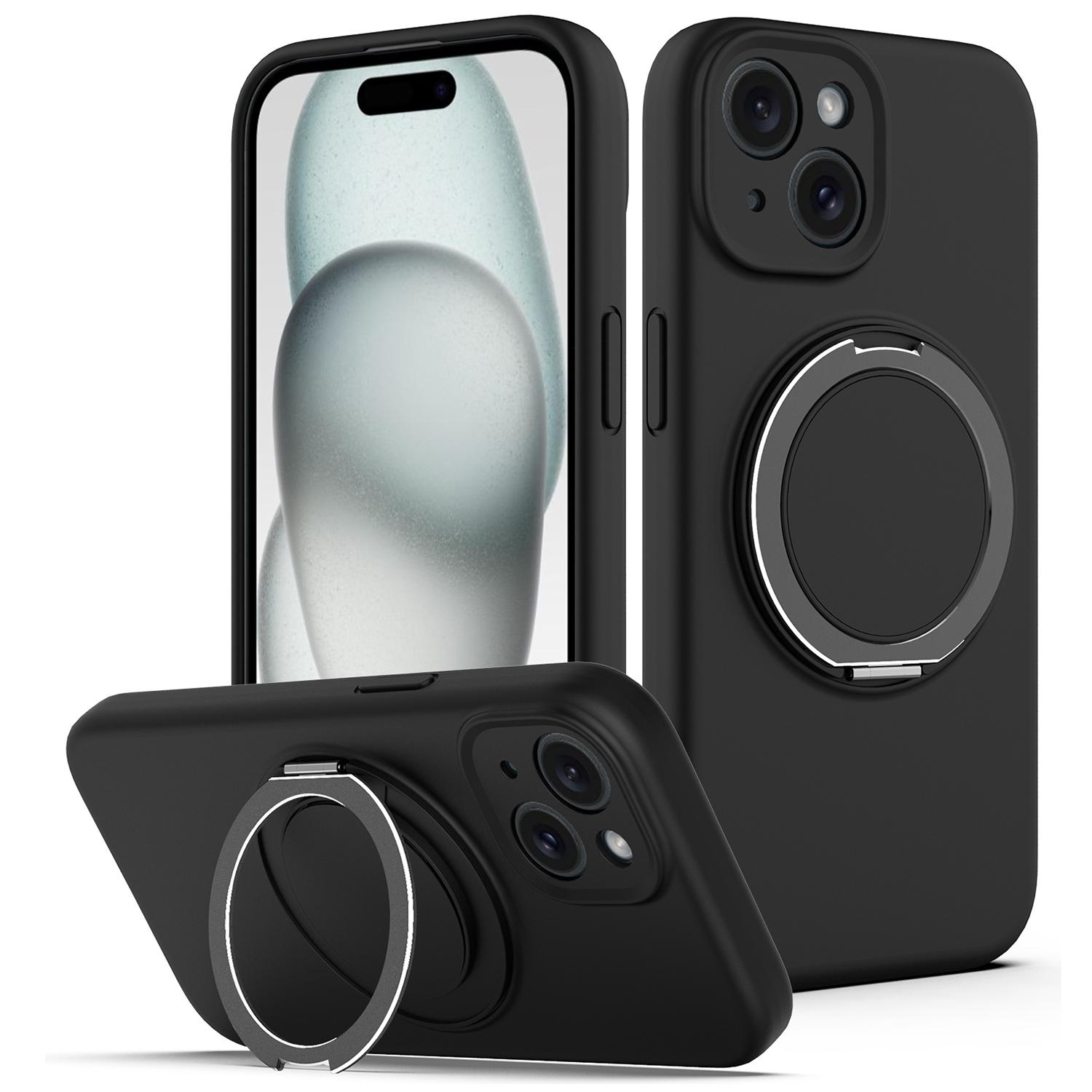 

Чохол для iPhone 15, сумісний з MagSafe, металева підставка, що обертається, чохол для телефону з ПК + силікону Black