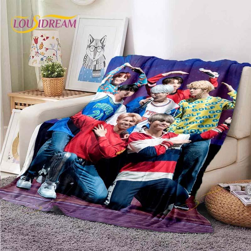 Kpop Bangtan Boys BTS Blanket Couch Quilt Cover Travel Bedding Outlet Throw Blanket Flannel Blanket Bedspread Picnic Blanket