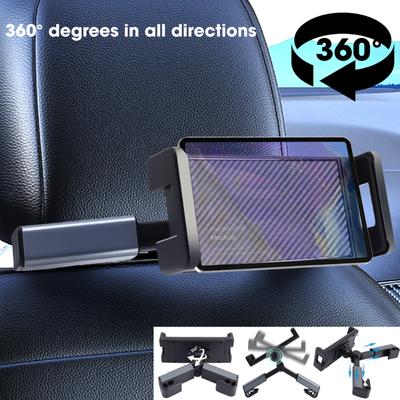 Car Headrest Tablet Phone Holder 360° Rotation Seat Back Hanger Mount Stand Rear Seat Cradle Hidden Clips Bracket for Iphone 14