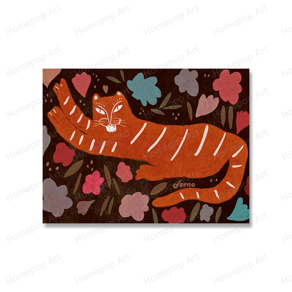 Colorful Abstract Tiger Flower Wall Art Canvas Painting Nordic Girl Eyes Botanical Posters and Prints Pictures Living Room Decor