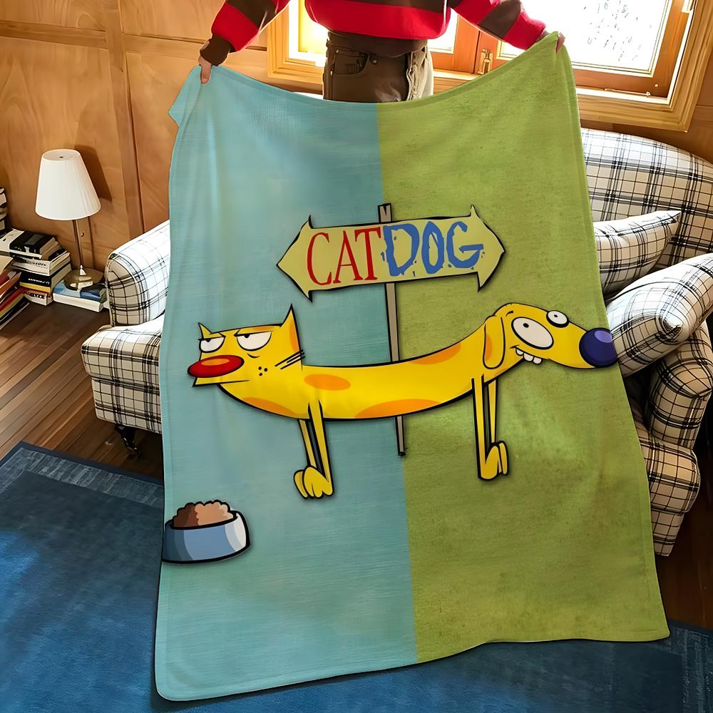 Cartoon C-CatD-Dog Throw Flannel Cozy Print Blanket, Portable, Durable Machine Washable Cute Cool