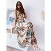 Boho Dress Sexy Deep V Neck Dress Printed Backless Maxi Dress Summer Beach Sleeveless Lace Up Dress