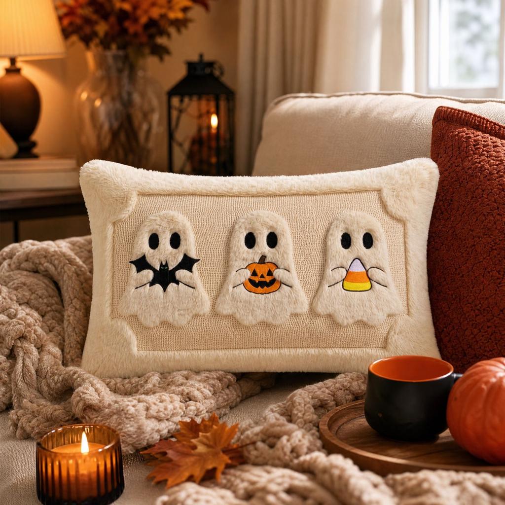 Halloween Embroidered Throw Cover for Sofa, Couch and Bedroom Decor