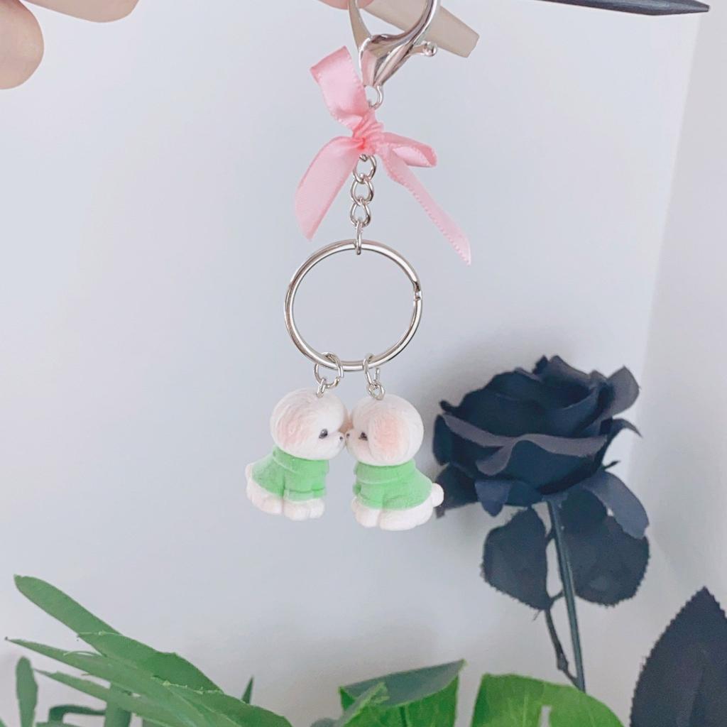 Lovely Dog Love Heart Bowknot Keychain Charm Pendant Fashionable Sturdy Plush Dog Charm for Keys and Bags Decoration