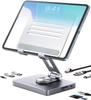 BYEASY iPad Stand Docking Station 8 In 1 iPad USB C Hub Tablet Stand with HDMI Jack LAN 100W PD Charging USB Card Reader for iPad Pro Type-C 3.5mm 3.0